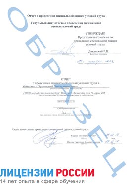 Образец отчета Жуковка Проведение специальной оценки условий труда
